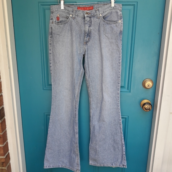 Guess Jeans Vintage Low Rise Bell Bottom Light Blue Denim Flared Leg VTG - Picture 7 of 15